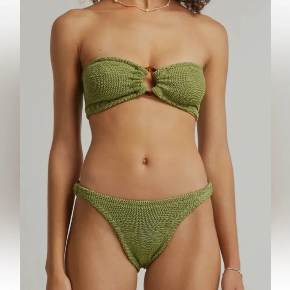 Hunza G Green Gloria Two Piece Bikini Set Swimwear One Size Moss Stretch
